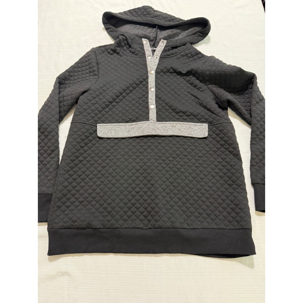 Doe & Rae Black Quilted Snap Neck Hoodie Sweatshirt Grey Trim Size M 15033T